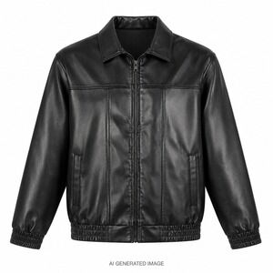 Sampeel Jacket Mens L Black Faux Leather‎ Bomber Zip Up Casual